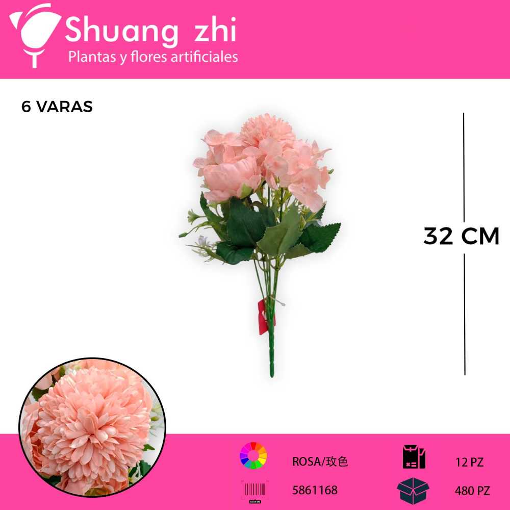 FLOR MINI ROSA 6 VARAS 32CM