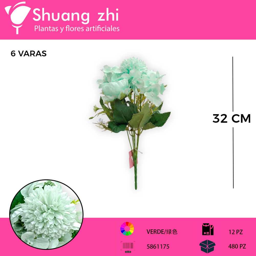 FLOR MINI VERDE 6 VARAS 32CM