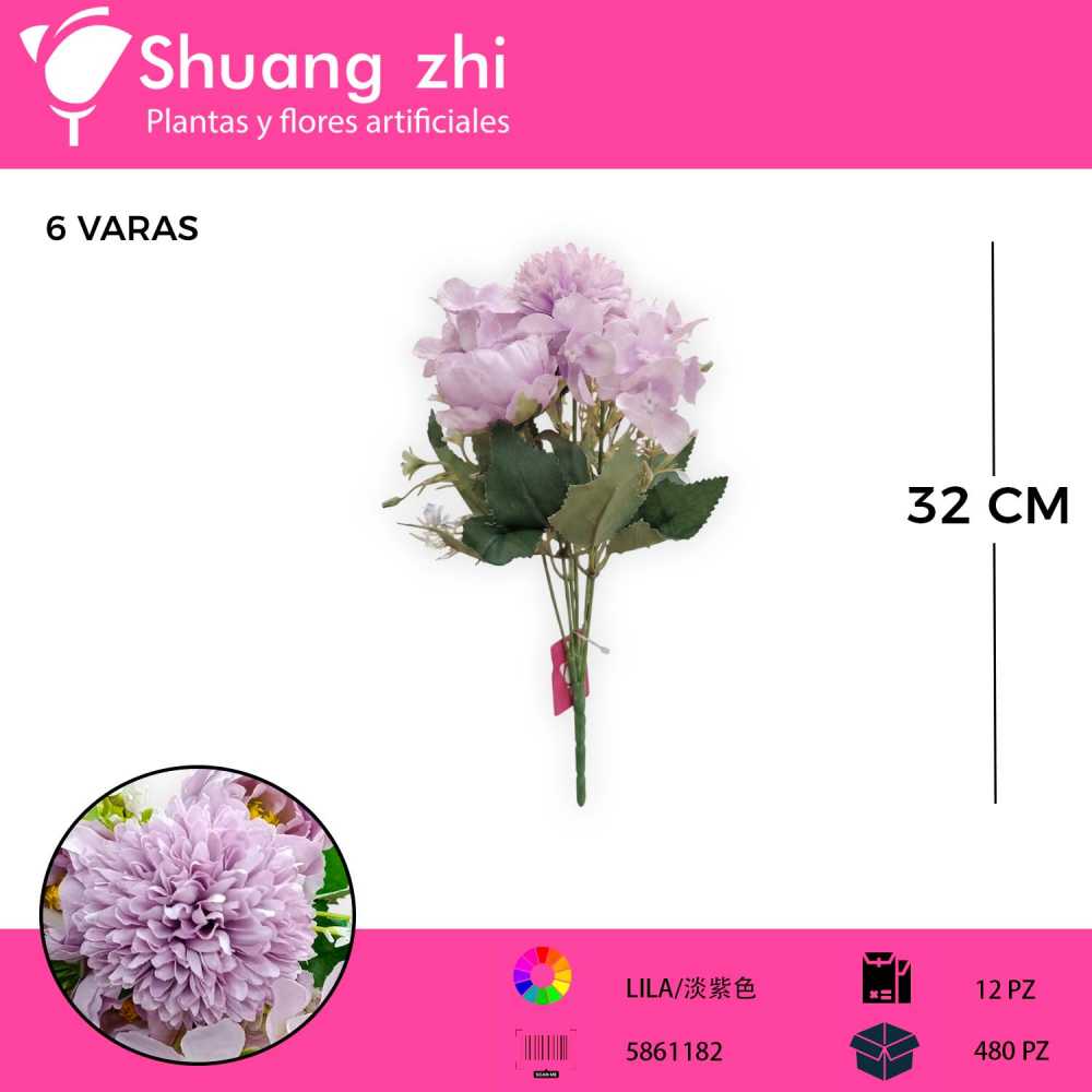 FLOR MINI LILA 6 VARAS 32CM