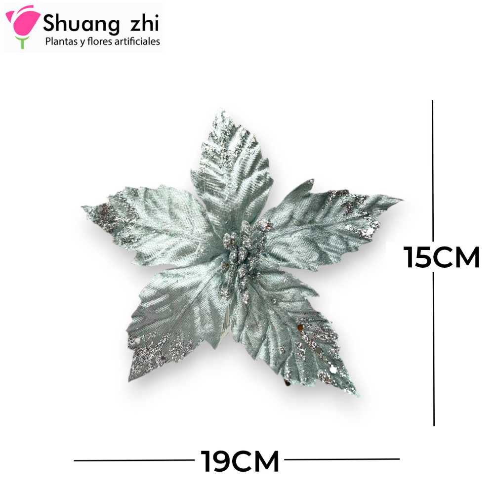 FLOR NAVIDAD PLATA 15CM