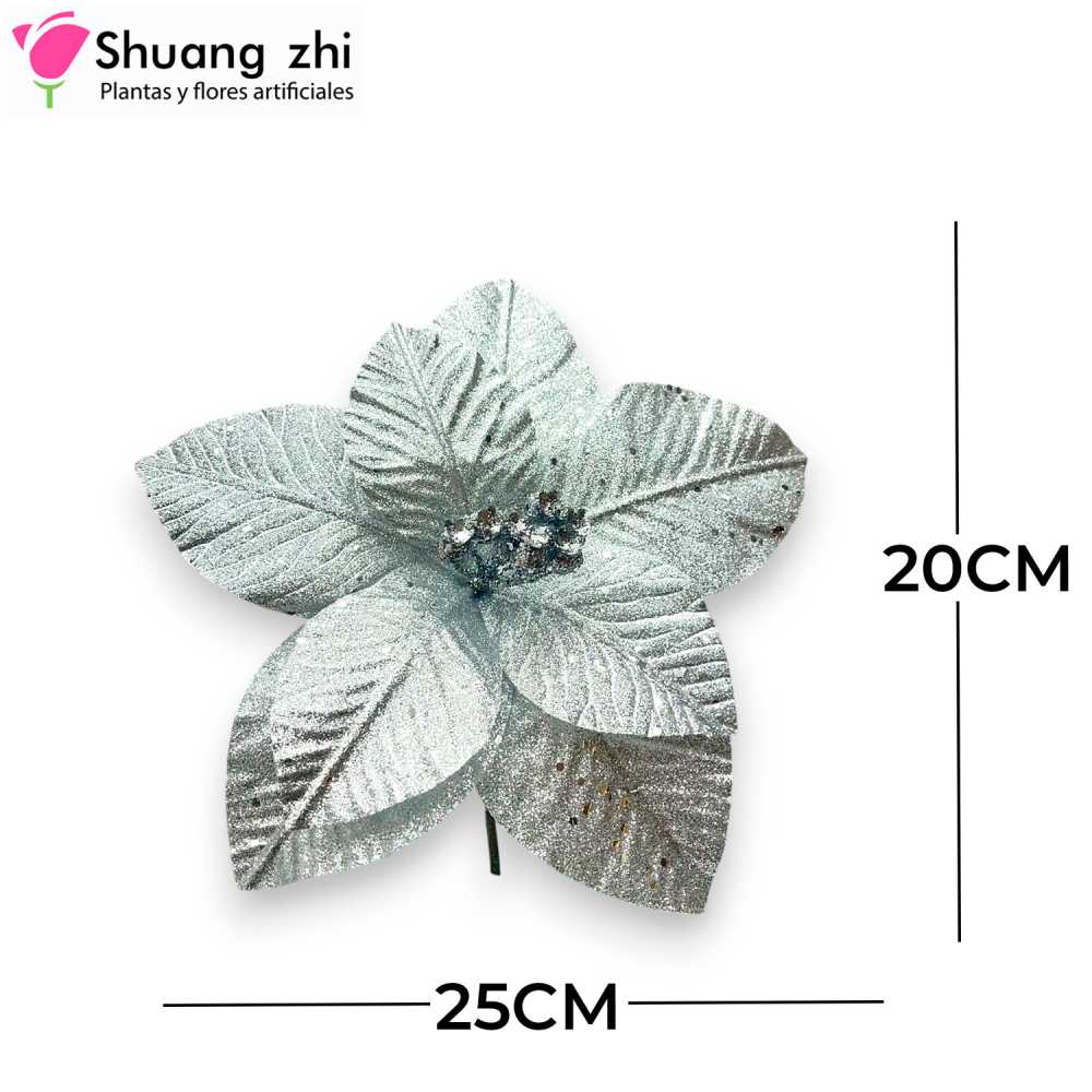 FLOR NAVIDAD PLATA 20CM