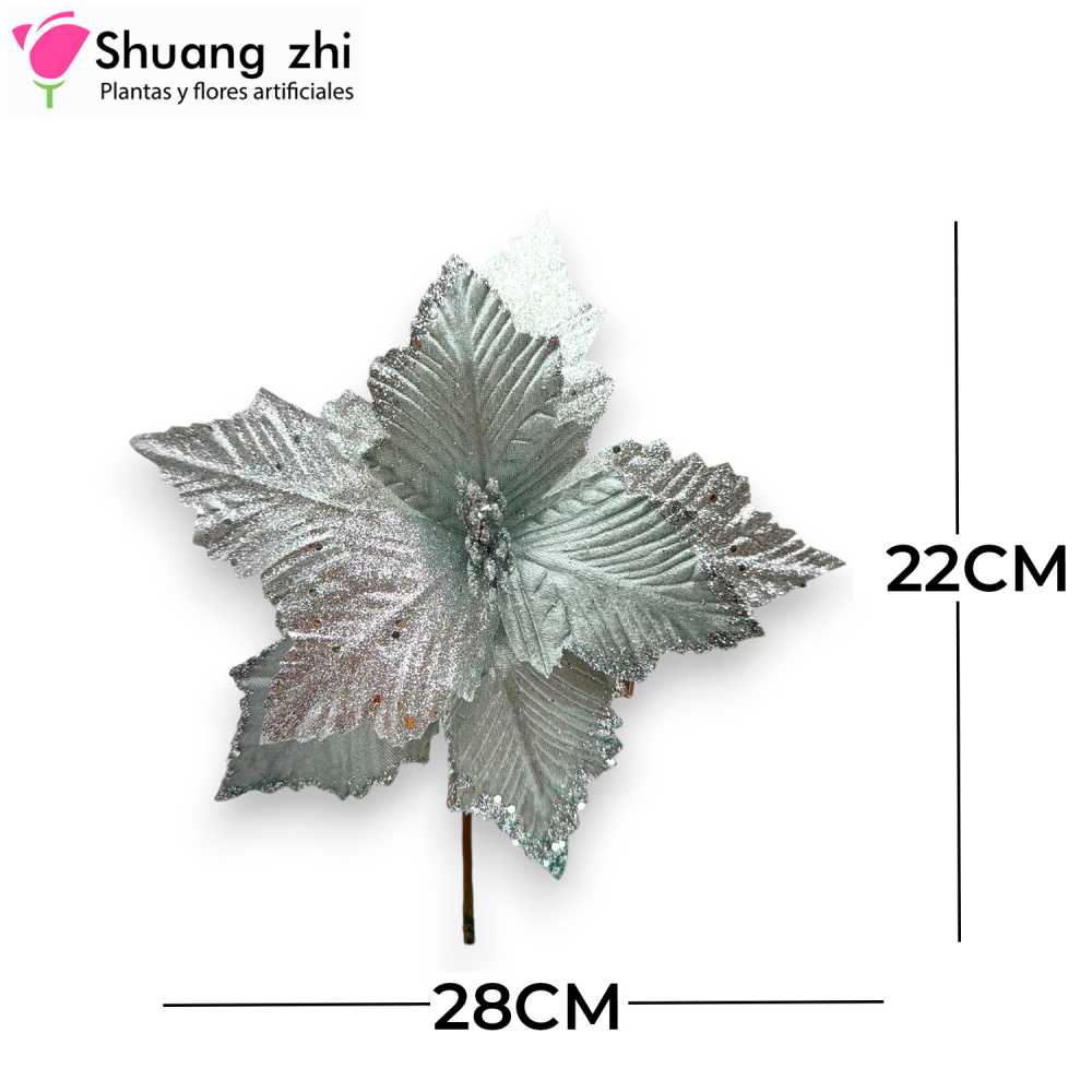 FLOR NAVIDAD PLATA 22CM