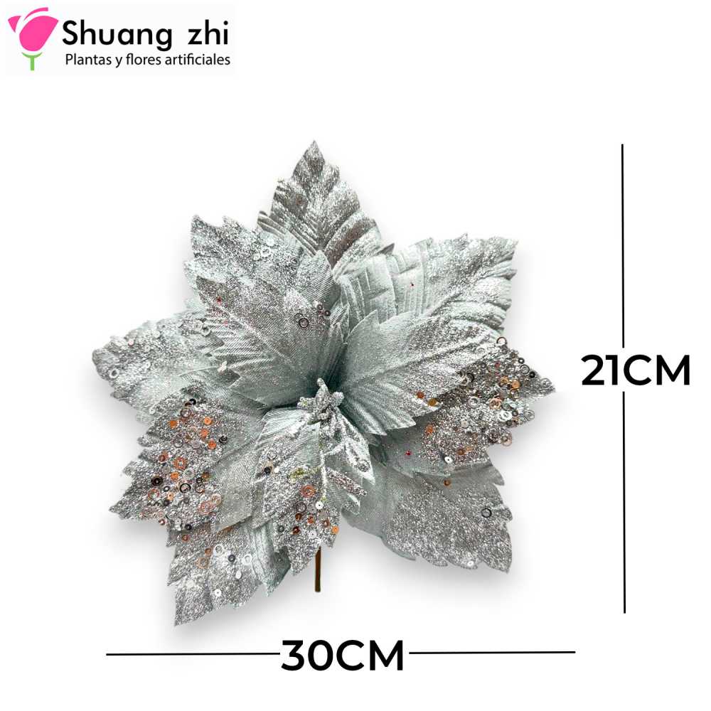 FLOR NAVIDAD PLATA 21CM