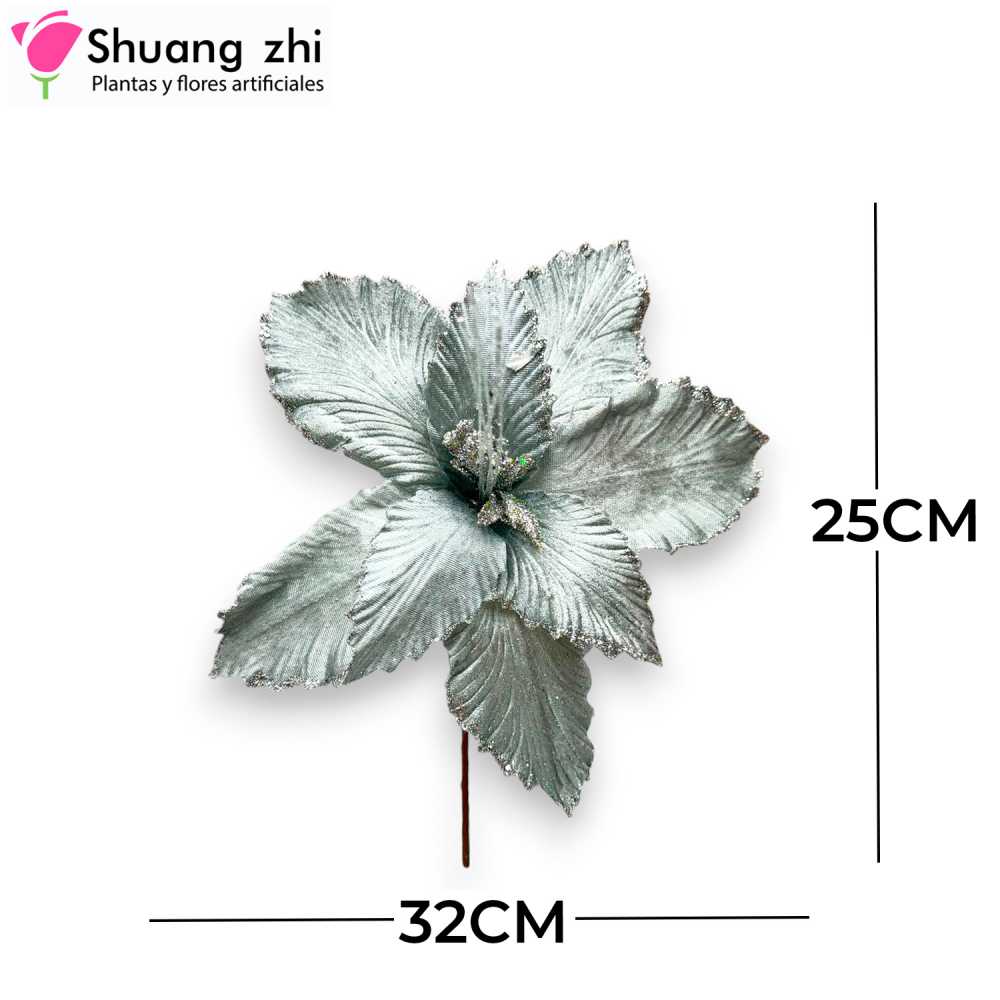 FLOR NAVIDAD PLATA 25CM