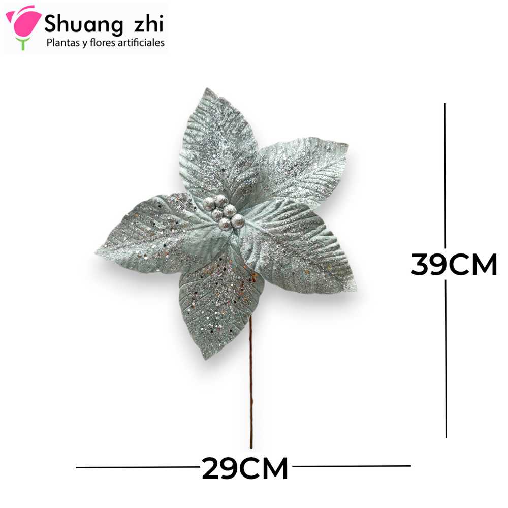 FLOR NAVIDAD PLATA 39CM