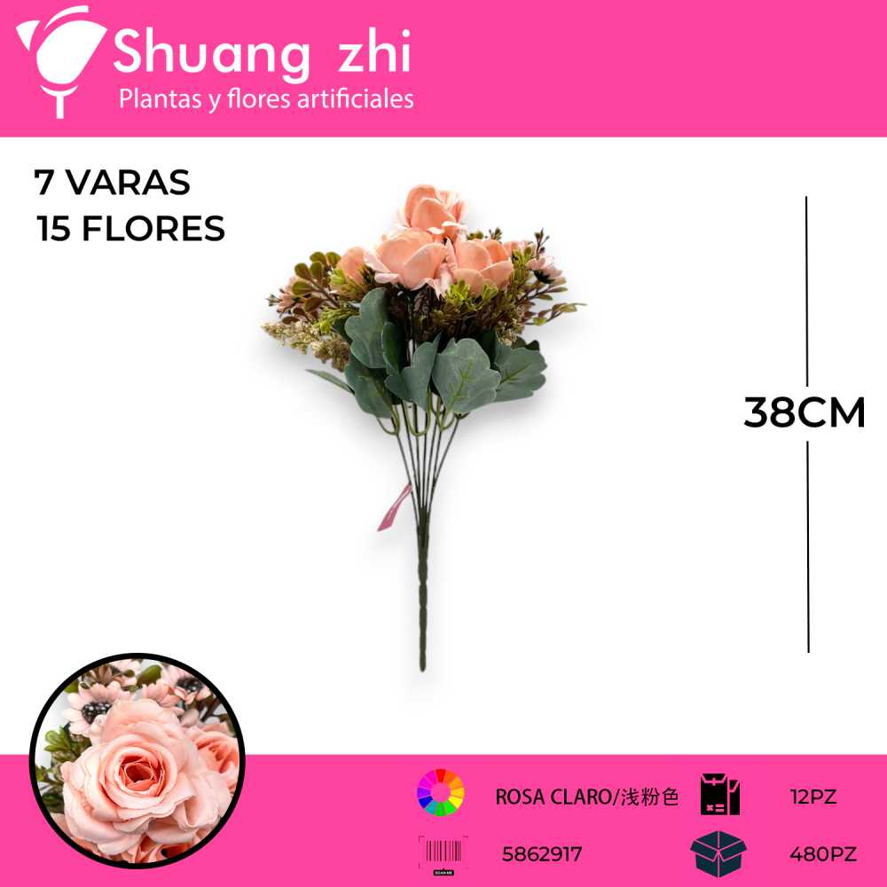 FLOR GRANDE ROSA CLARO 38CM