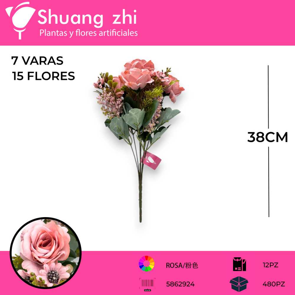 FLOR GRANDE ROSA 38CM