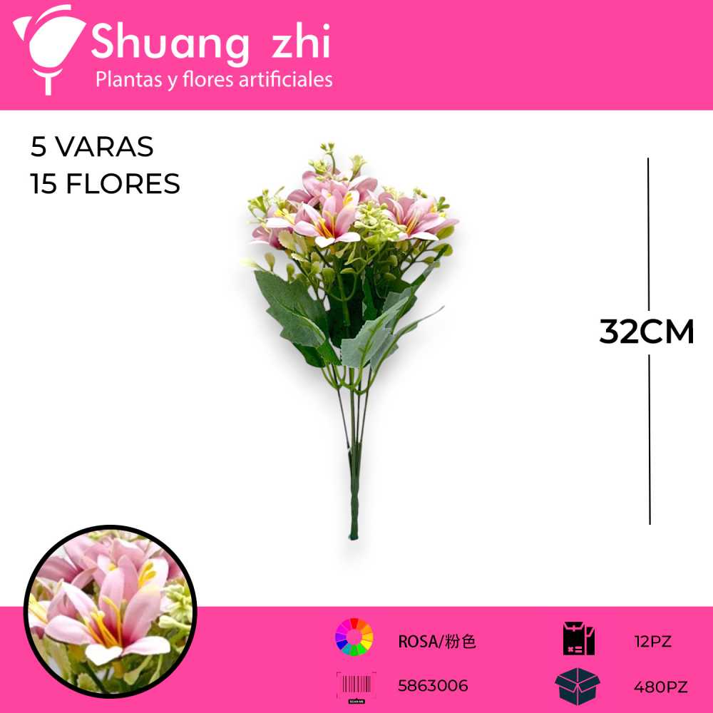 FLOR MINI ROSA 32CM