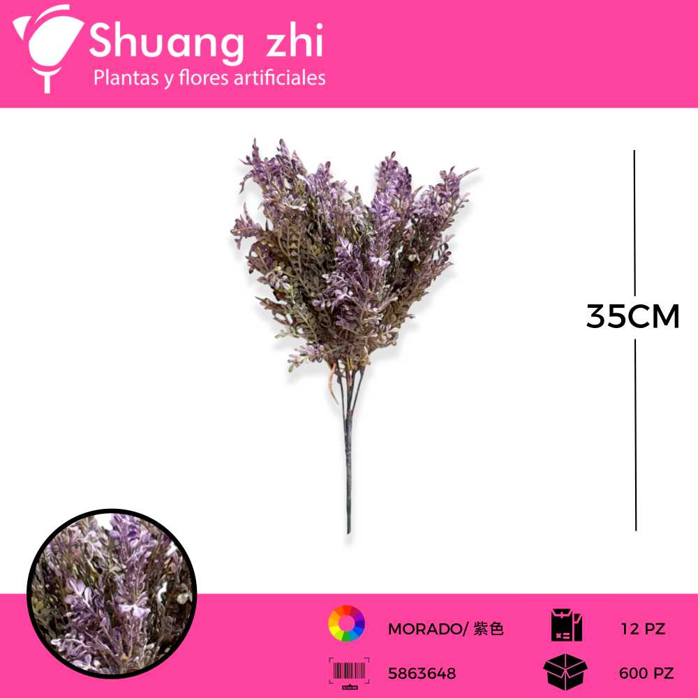FOLLAJE MINI 5 VARAS MORADO 35 CM