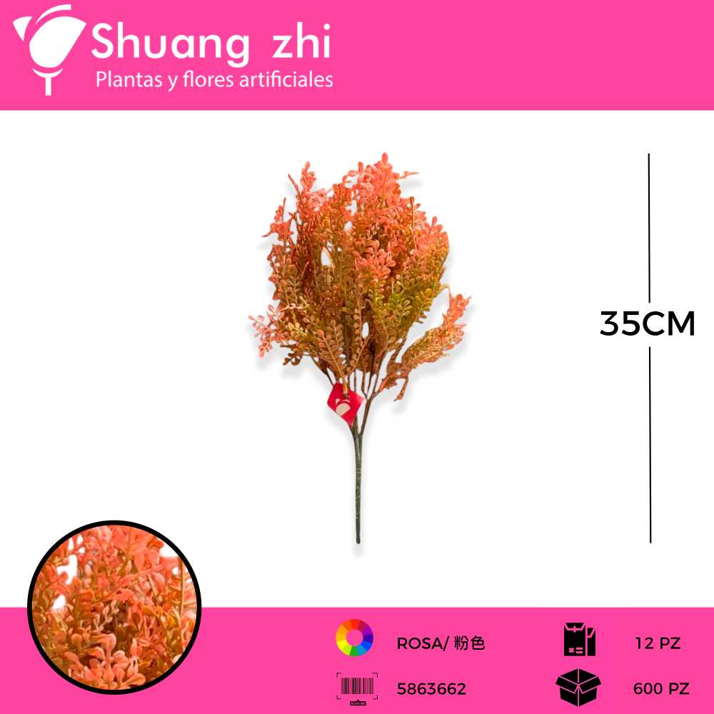 FOLLAJE MINI 5 VARAS ROSA 35 CM
