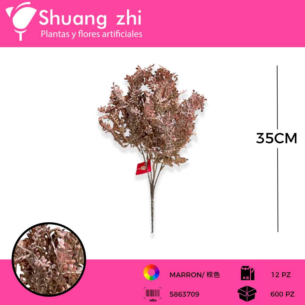 FOLLAJE MINI 5 VARAS MARRON 35 CM