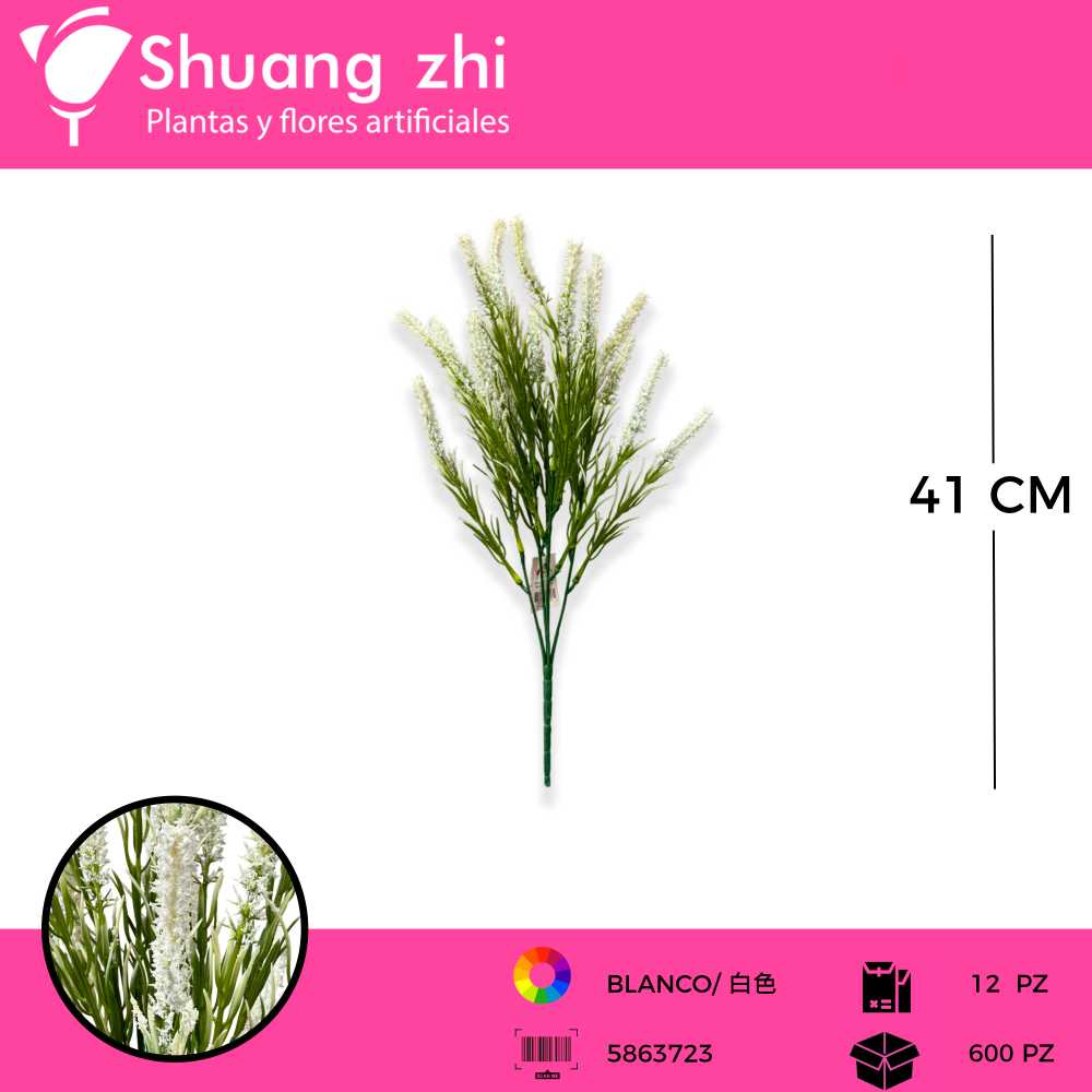 FOLLAJE ESPIGA 5 VARAS BLANCO 41 CM