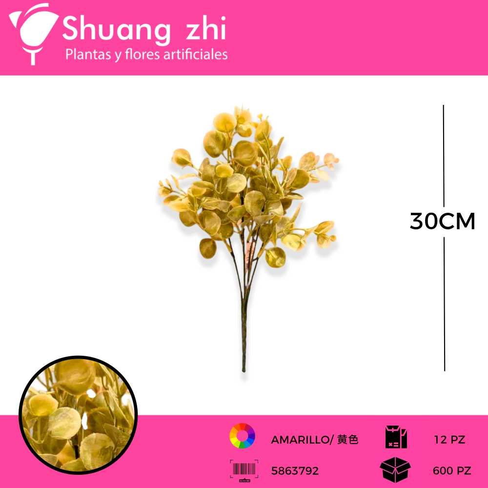 FOLLAJE DOLAR 5 VARAS AMARILLO 30 CM