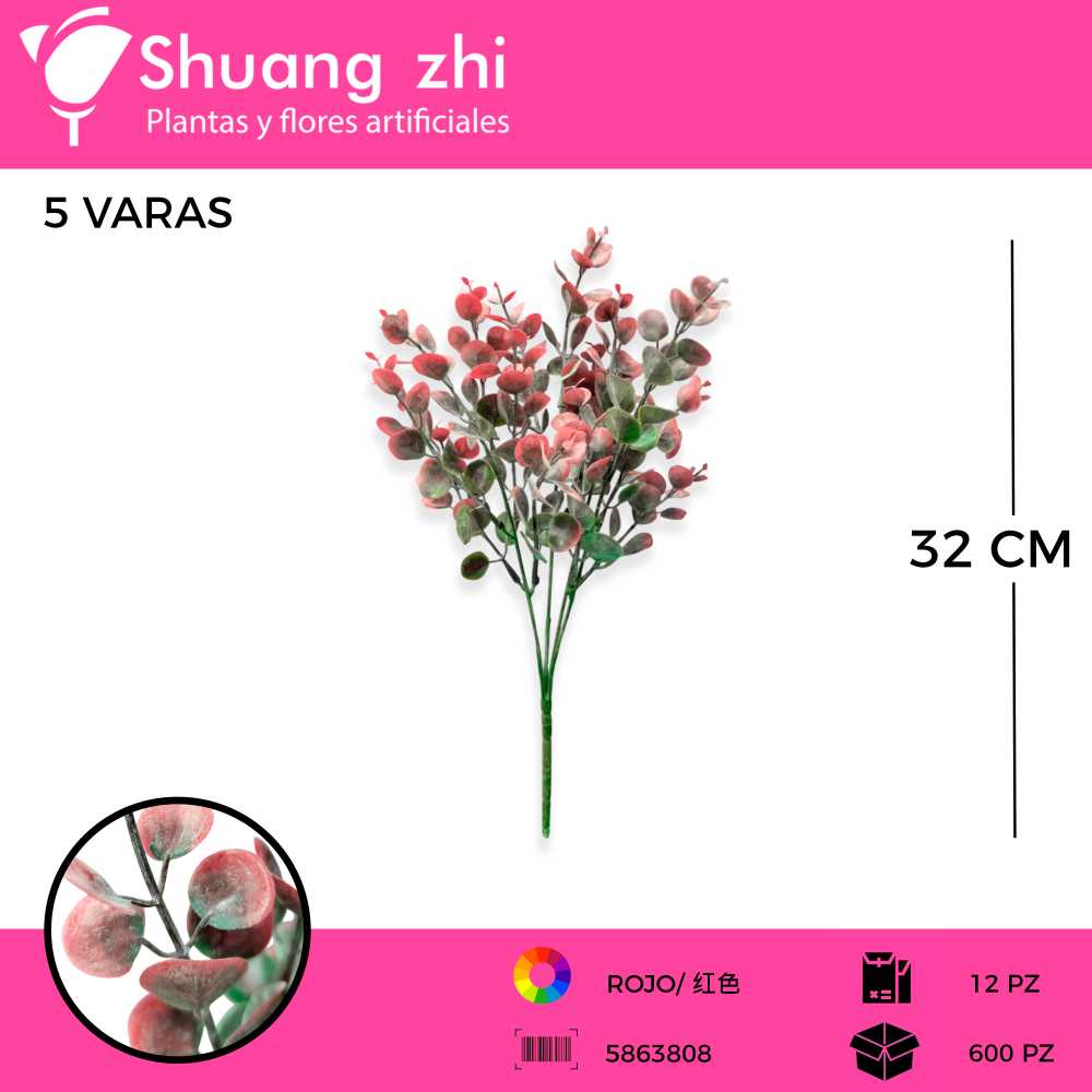 FOLLAJE DOLAR 5 VARAS 32 CM COLOR ROJO