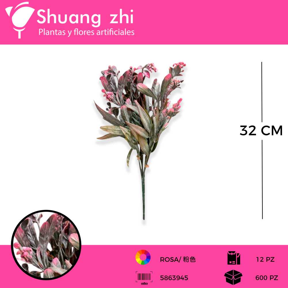 FOLLAJE 5 VARAS ROSA 32 CM