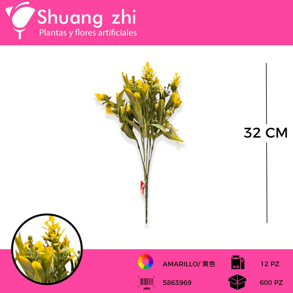 FOLLAJE 5 VARAS AMARILLO 32 CM