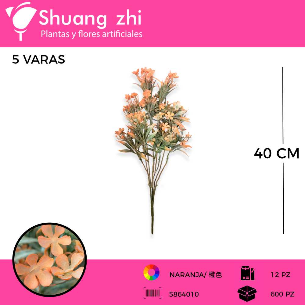 FOLLAJE NARANJA 5 VARAS 40CM