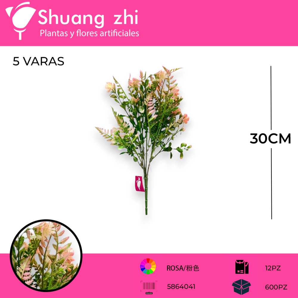 FOLLAJE ROSA 30CM