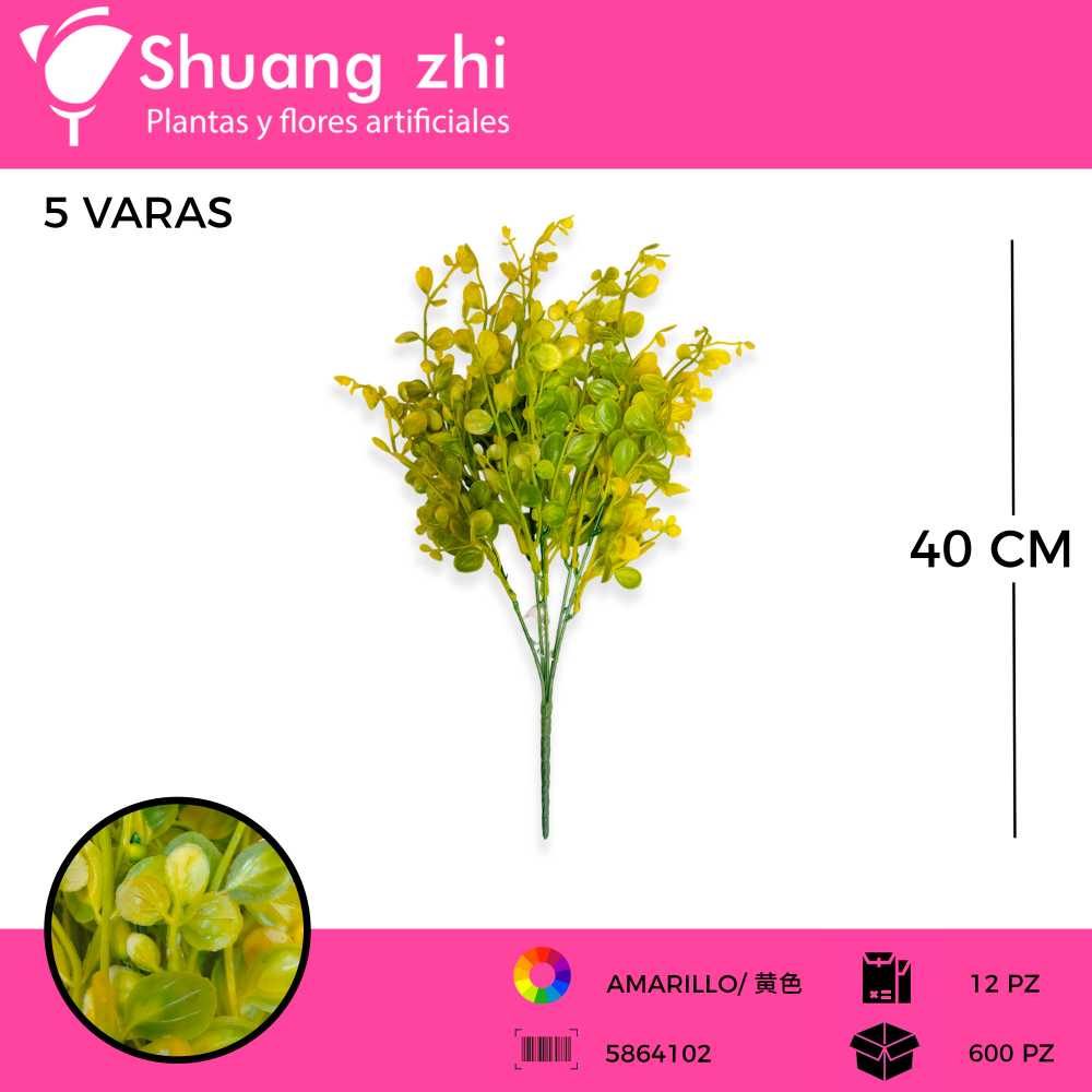 FOLLAJE 5 VARAS AMARILLO 37 CM
