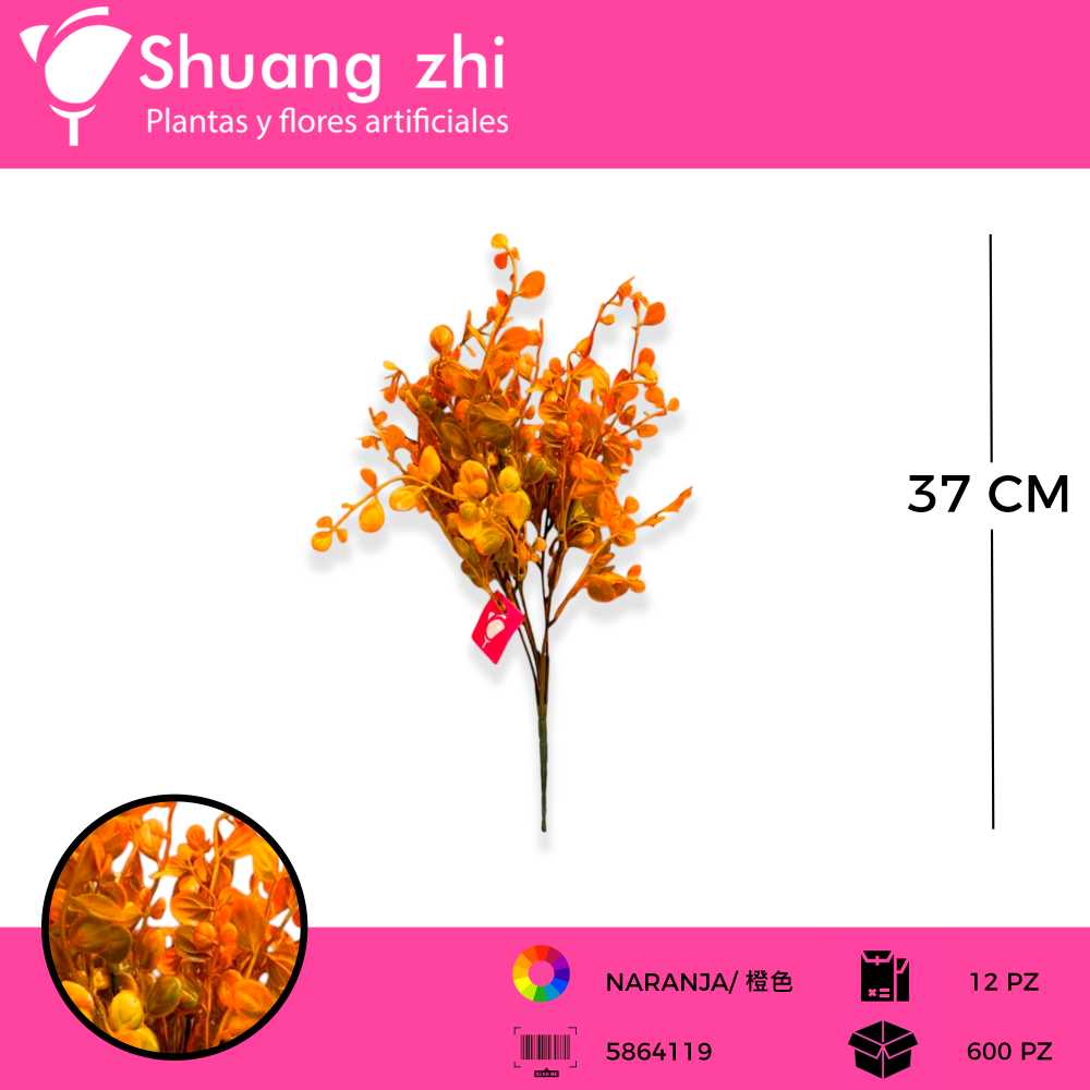 FOLLAJE 5 VARAS NARANJA 37 CM