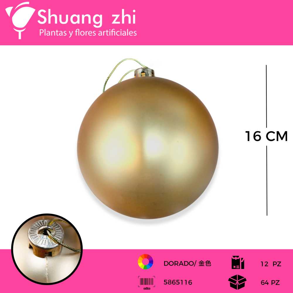 BOLA DE NAVIDAD 15CM MATE DORADO