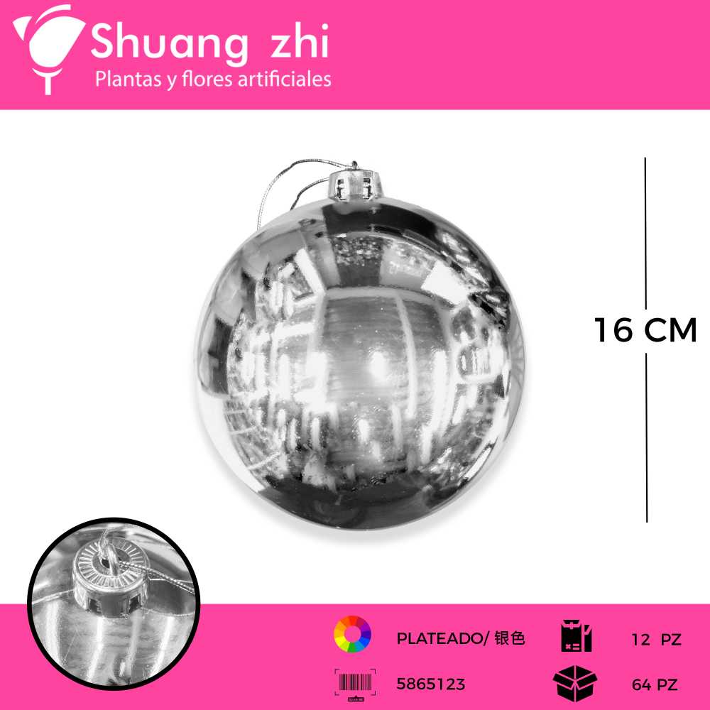 BOLA DE NAVIDAD 15CM  BRILLO PLATA
