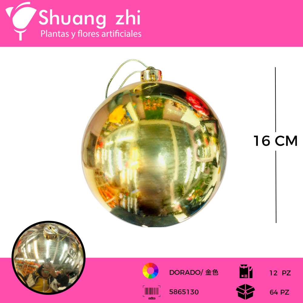 BOLA DE NAVIDAD 15CM  BRILLO DORADO