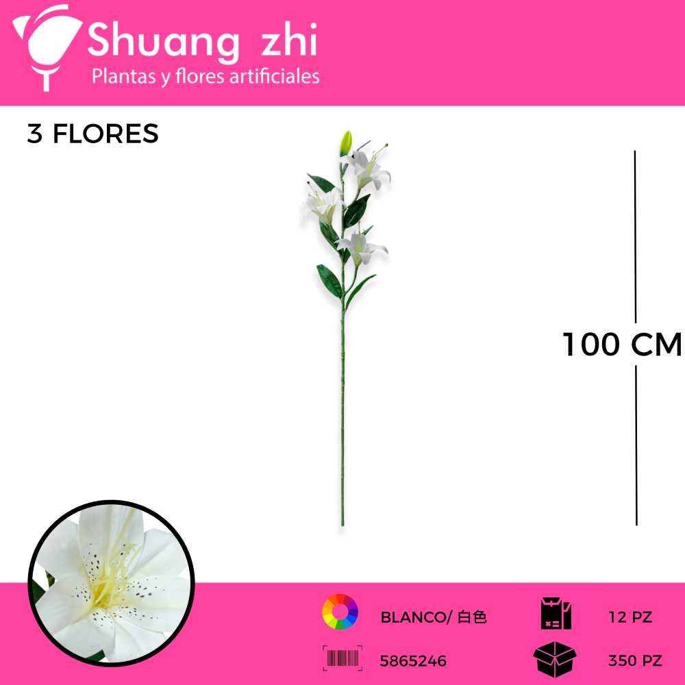 VARA LILI 3 CABEZAS BLANCO 100CM