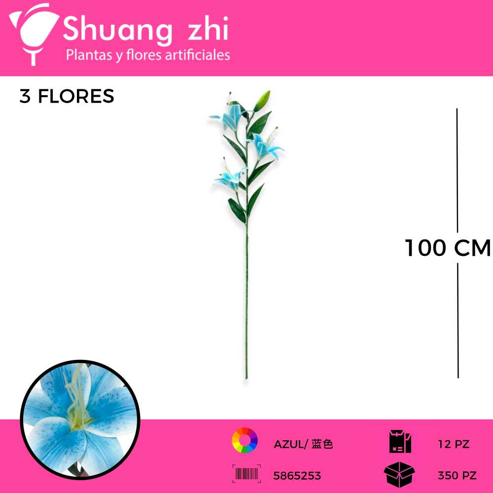 VARA LILI 3 CABEZAS AZUL 100CM