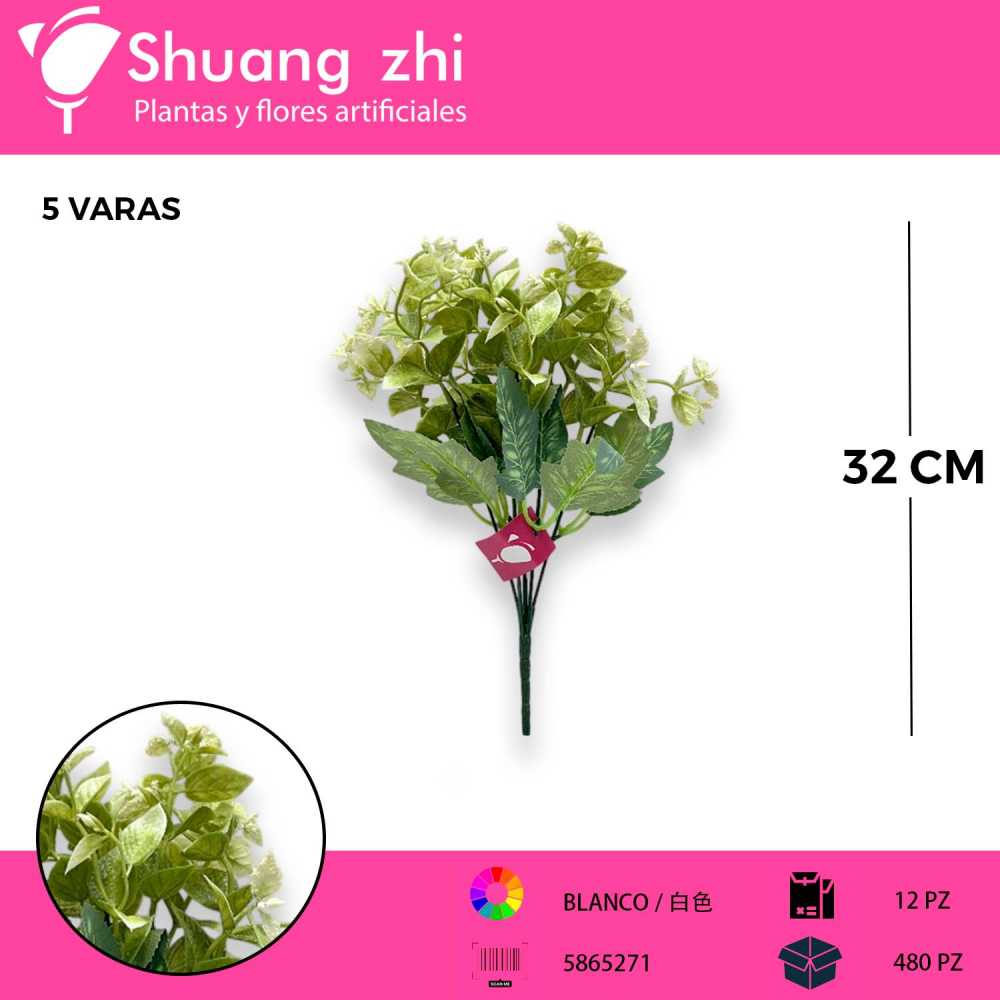 FOLLAJE 5 VARAS BLANCO 32CM