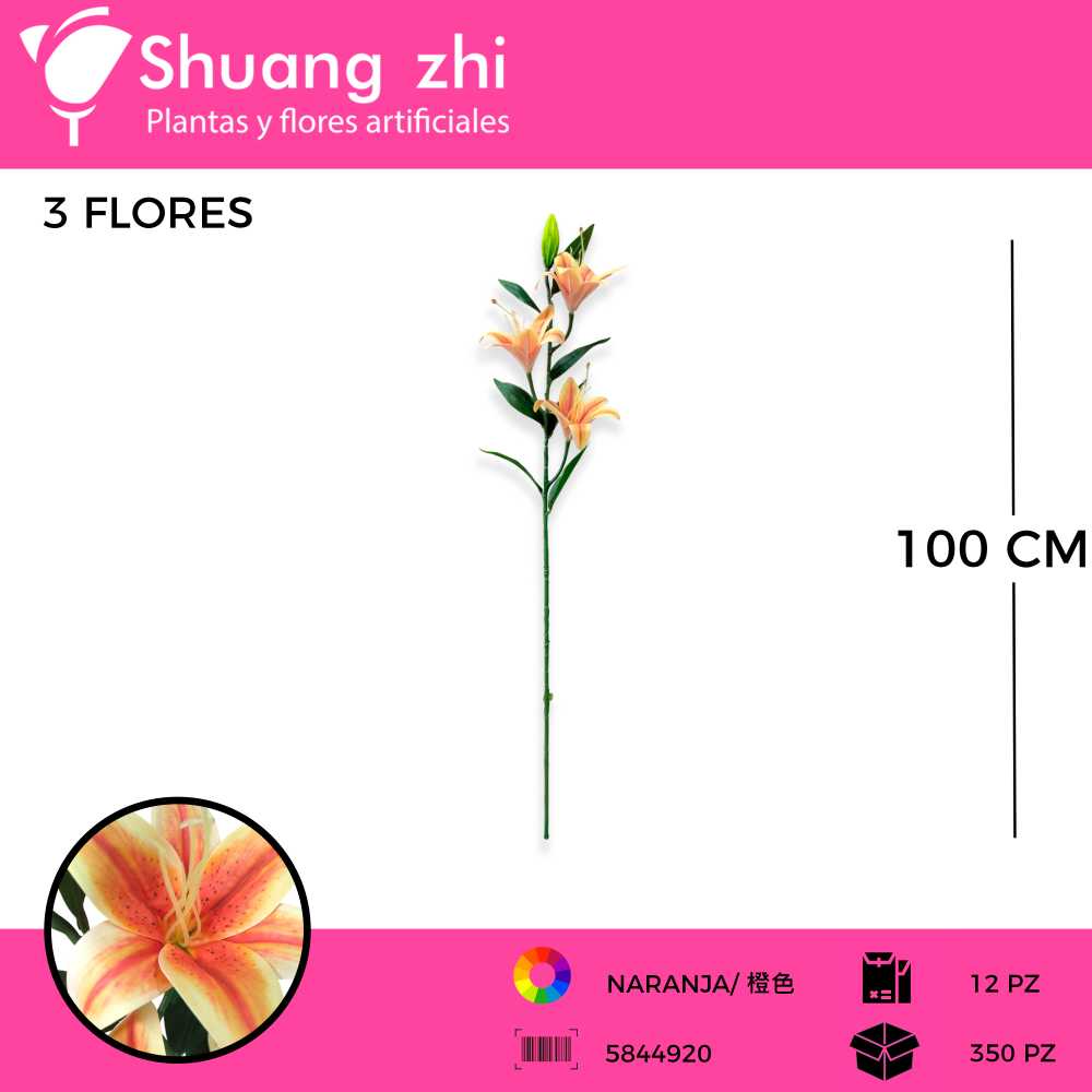 VARA LILI 3 CABEZAS NARANJA 100CM