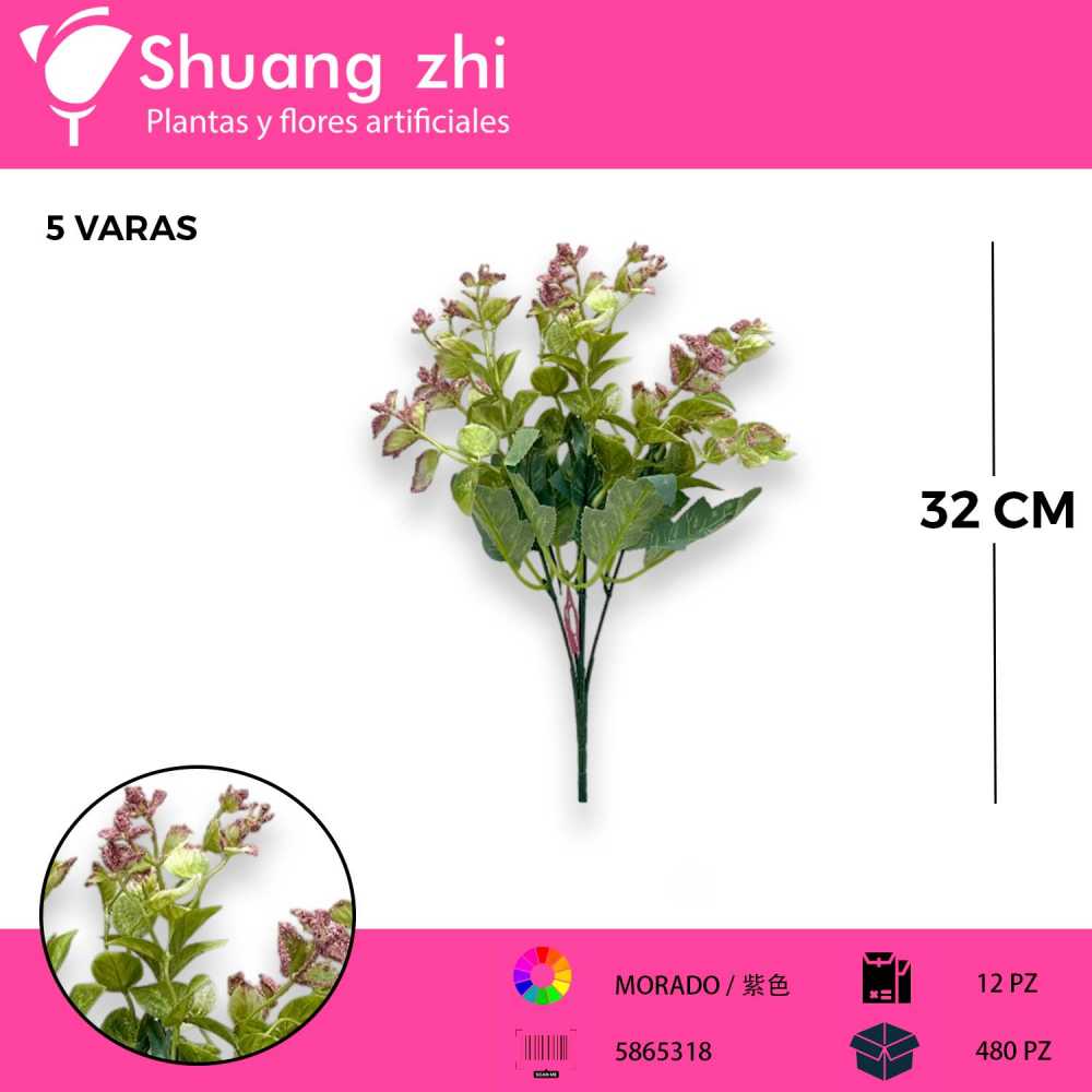 FOLLAJE 5 VARAS MORADO 32CM
