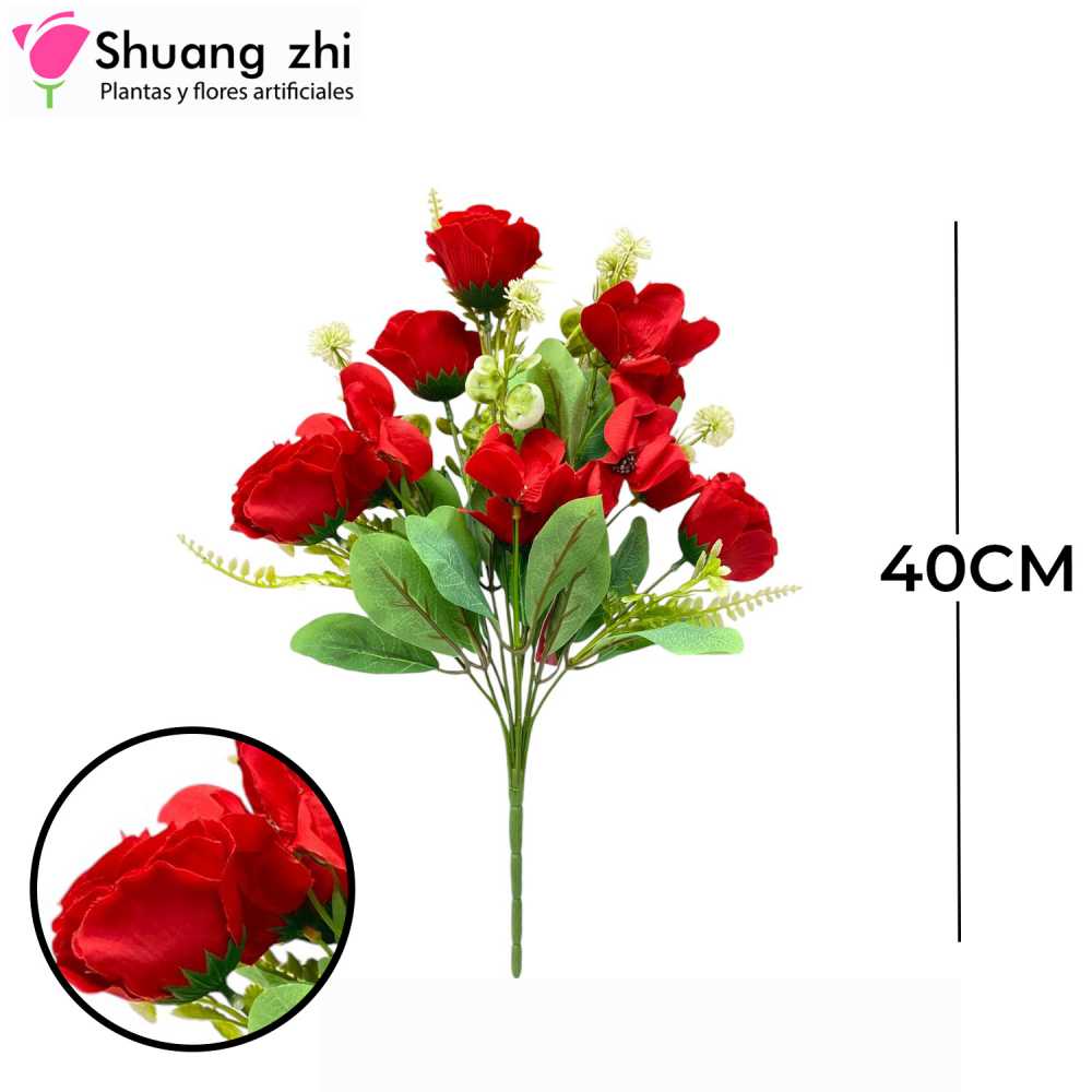 RAMO FLOR ROJO 10 VARAS 40CM