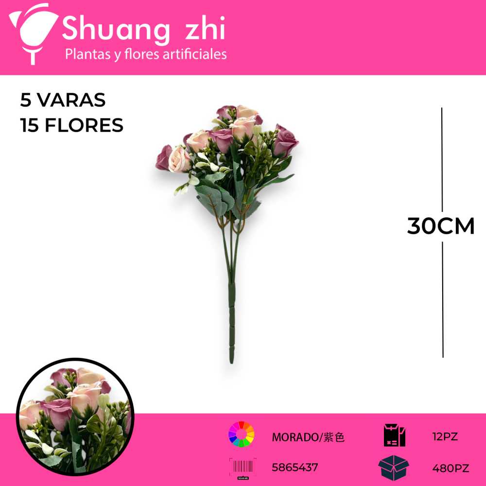 FLOR MINI ROSA MORADO 30CM