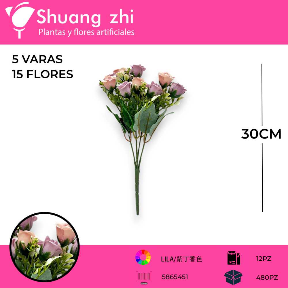 FLOR MINI ROSA LILA 30CM