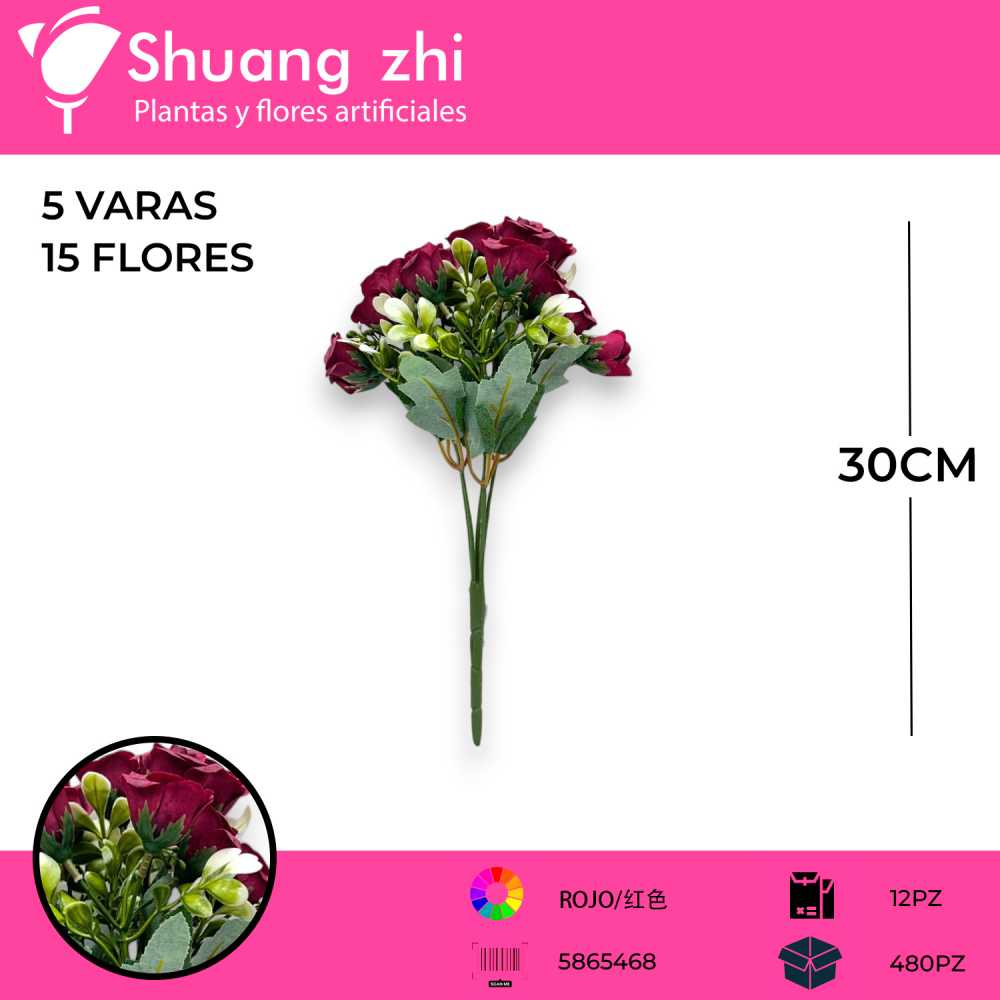 FLOR MINI ROSA ROJO 30CM