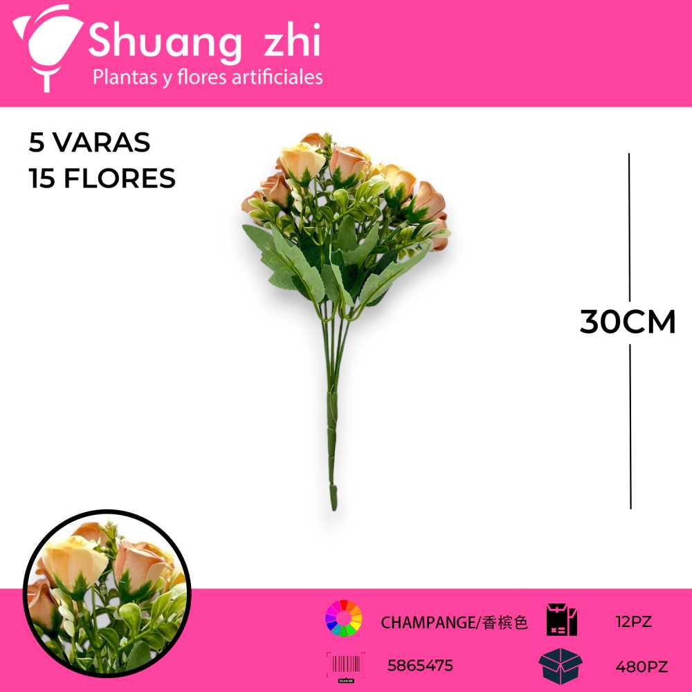 FLOR MINI ROSA CHAMPAN 30CM