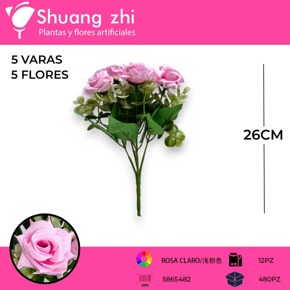 FLOR MINI ROSA ROSA CLARO 26CM