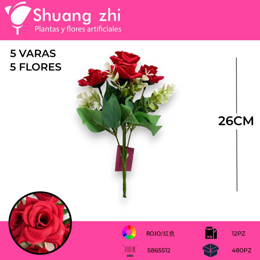 FLOR MINI ROJO 5 VARAS 26CM