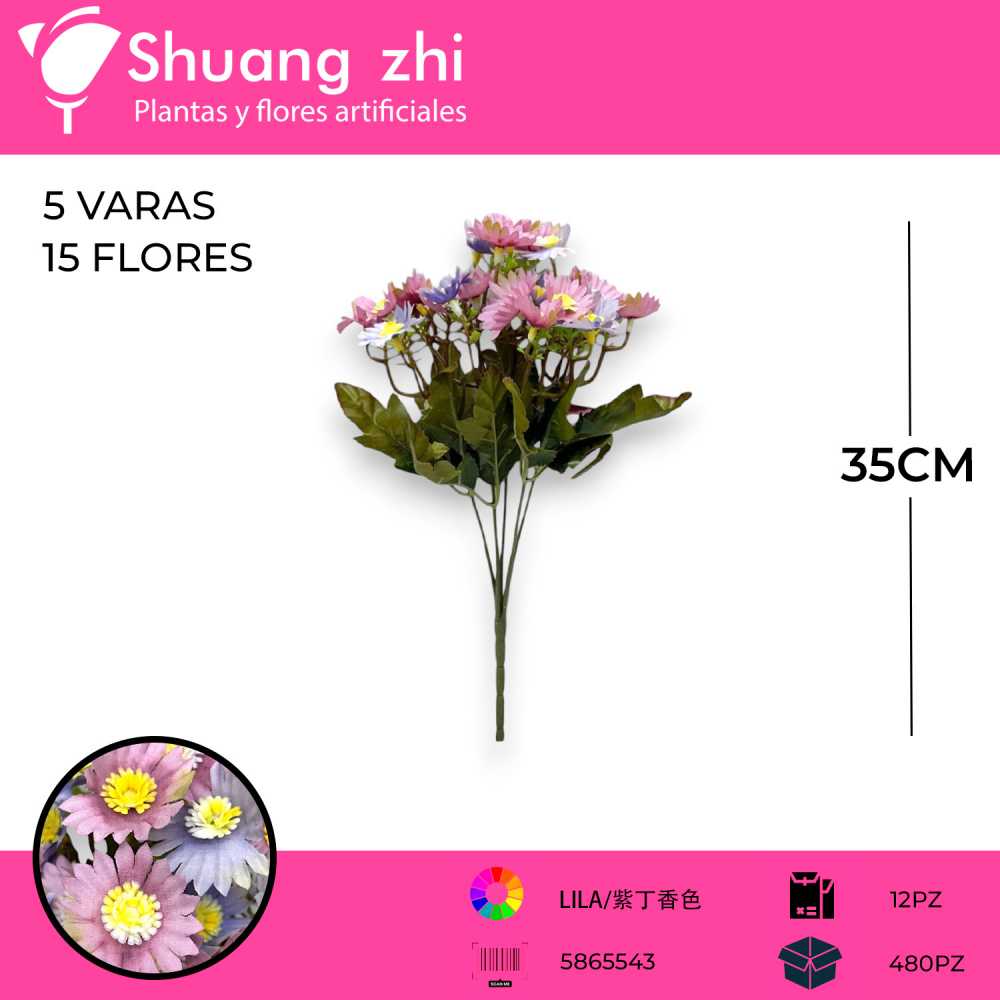 FLOR MINI MARGARITA LILA 35CM