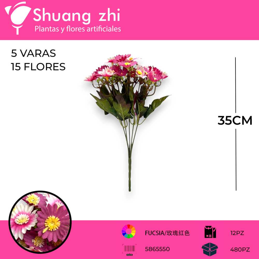 FLOR MINI MARGARITA FUCSIA 35CM