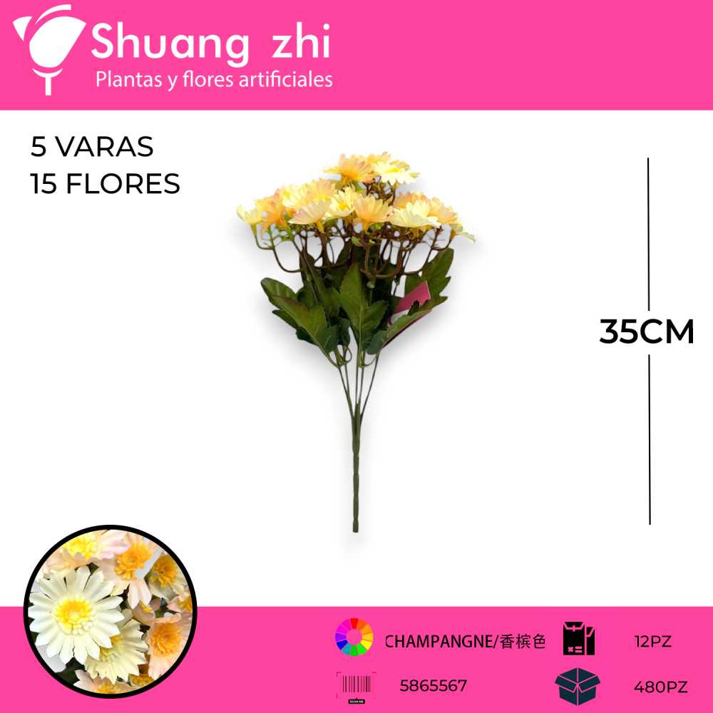 FLOR MINI MARGARITA CHAMPANGNE 35CM