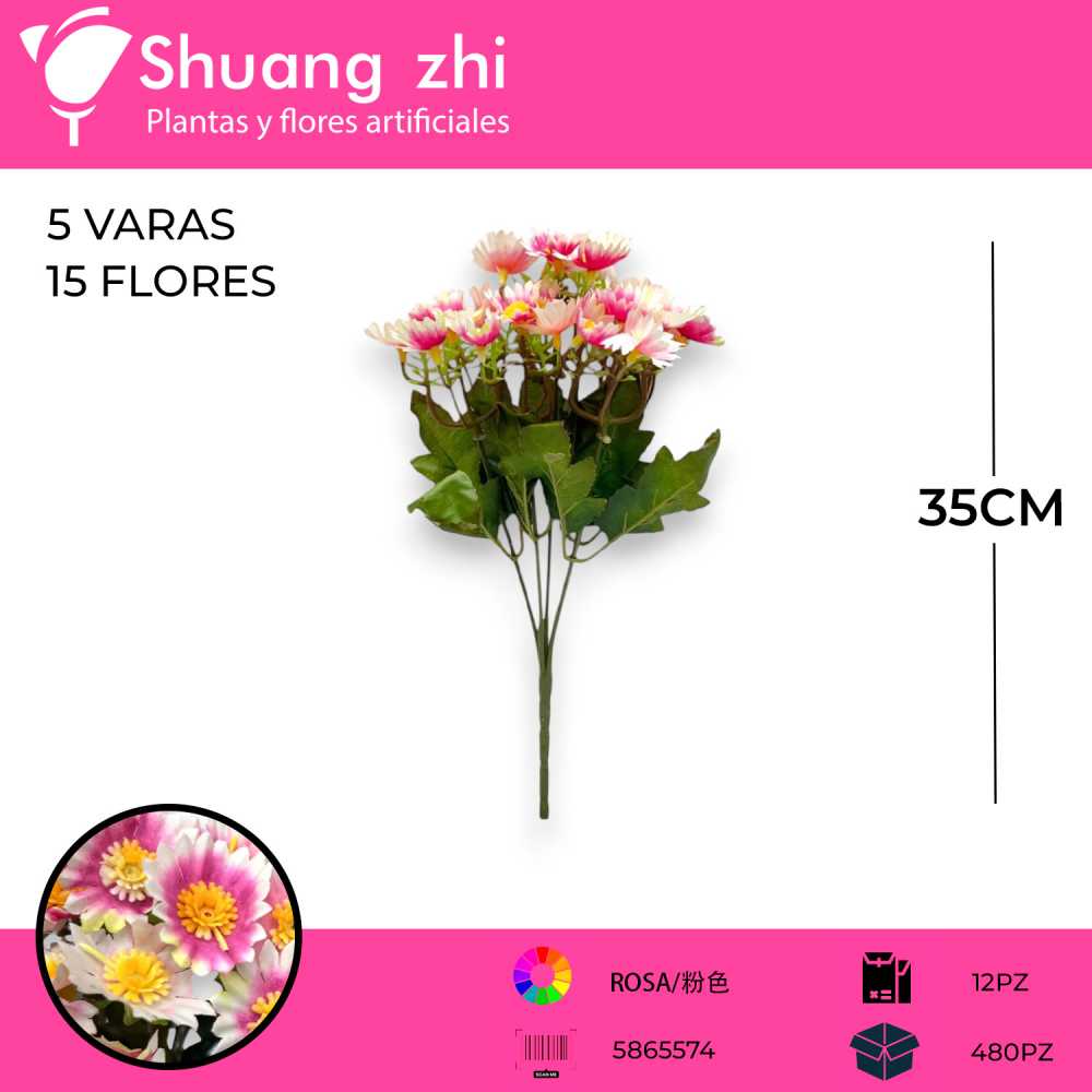 FLOR MINI MARGARITA ROSA 35CM
