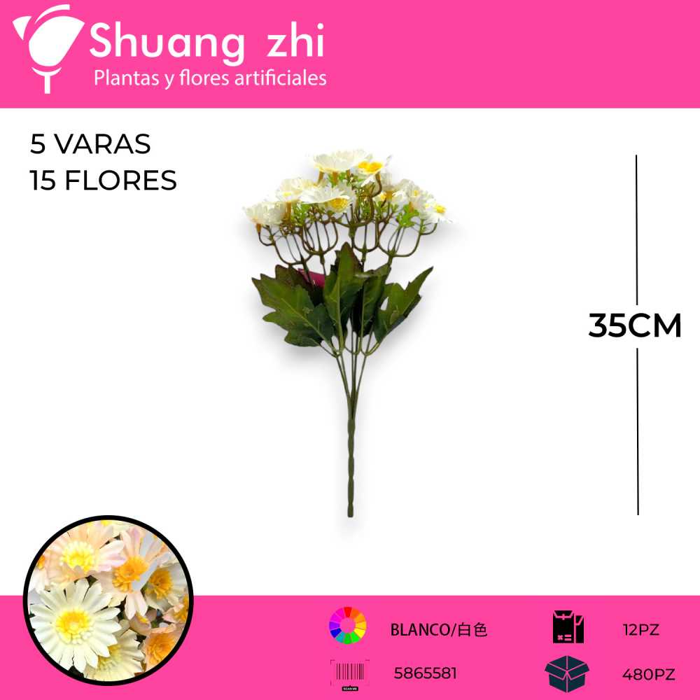 FLOR MINI MARGARITA BLANCO 35CM