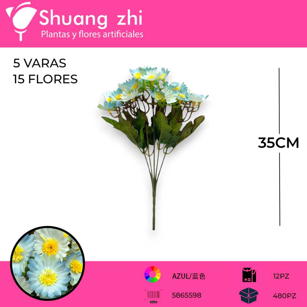 FLOR MINI MARGARITA AZUL 35CM