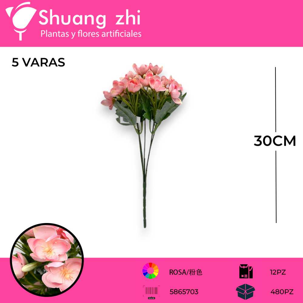 FLOR MINI ROSA 5 VARAS 30CM