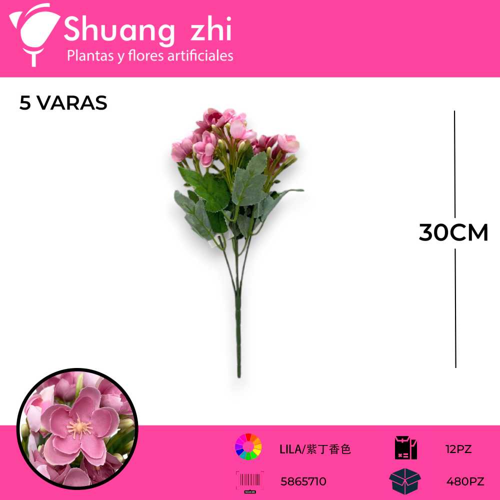 FLOR MINI LILA 5 VARAS 30CM