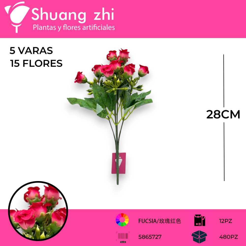 FLOR MINI FUCSIA 5 VARAS 28CM