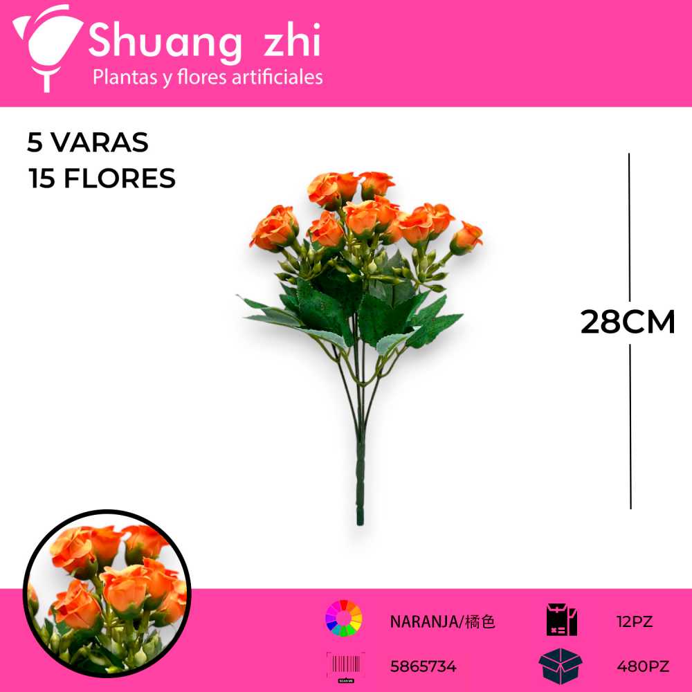FLOR MINI NARANJA 5 VARAS 28CM