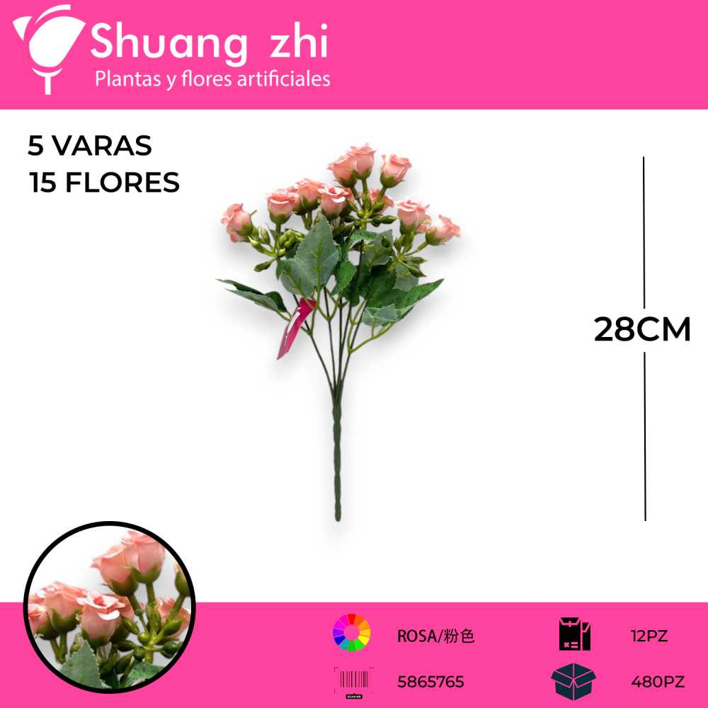 FLOR MINI ROSA 28CM